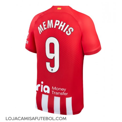 Camisa de Futebol Atletico Madrid Memphis Depay #9 Equipamento Principal 2023-24 Manga Curta